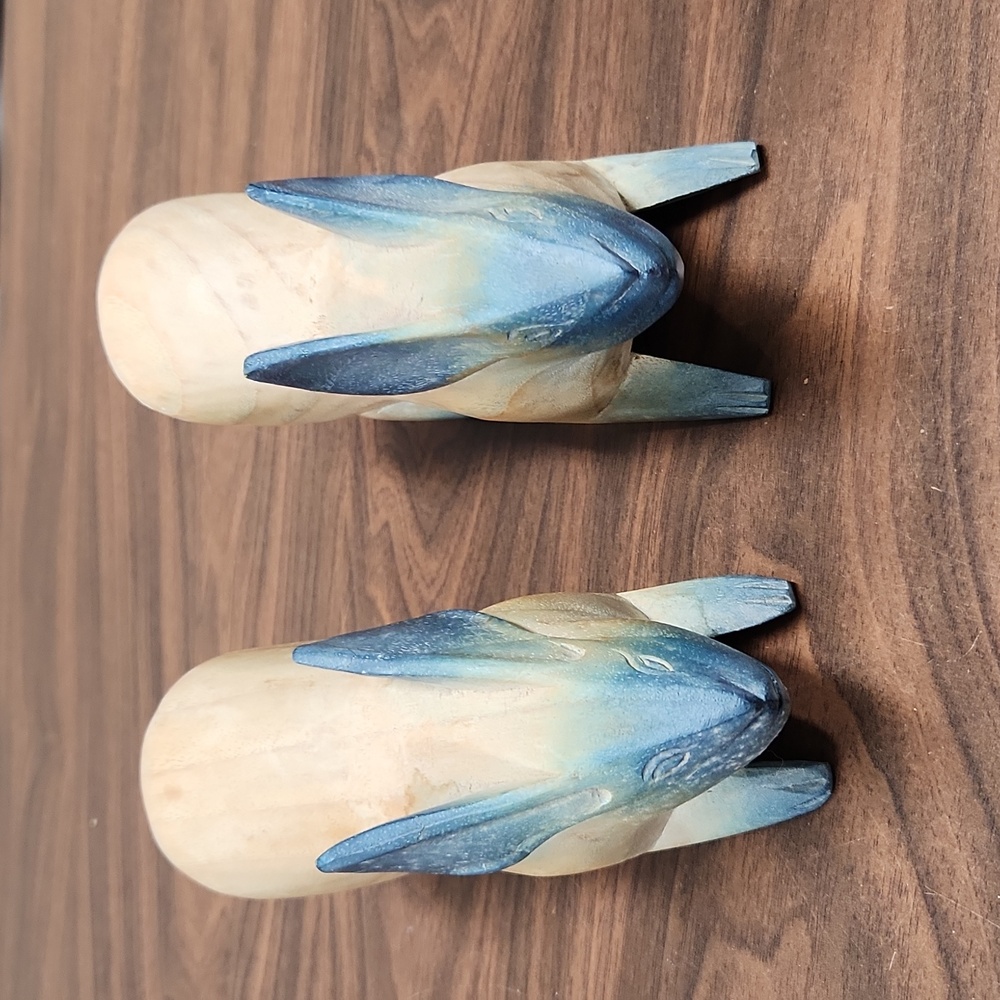Pair Of Carved Wooden Rabbits